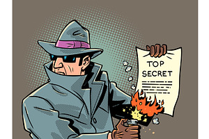 Male spy burns evidence. Security, a Person Illustration by rogistok