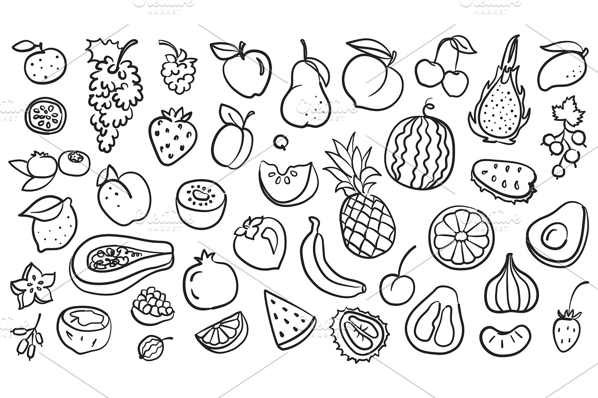 Doodle fruits. Hand drawn pineapple, a Food Illustration by winwin.art