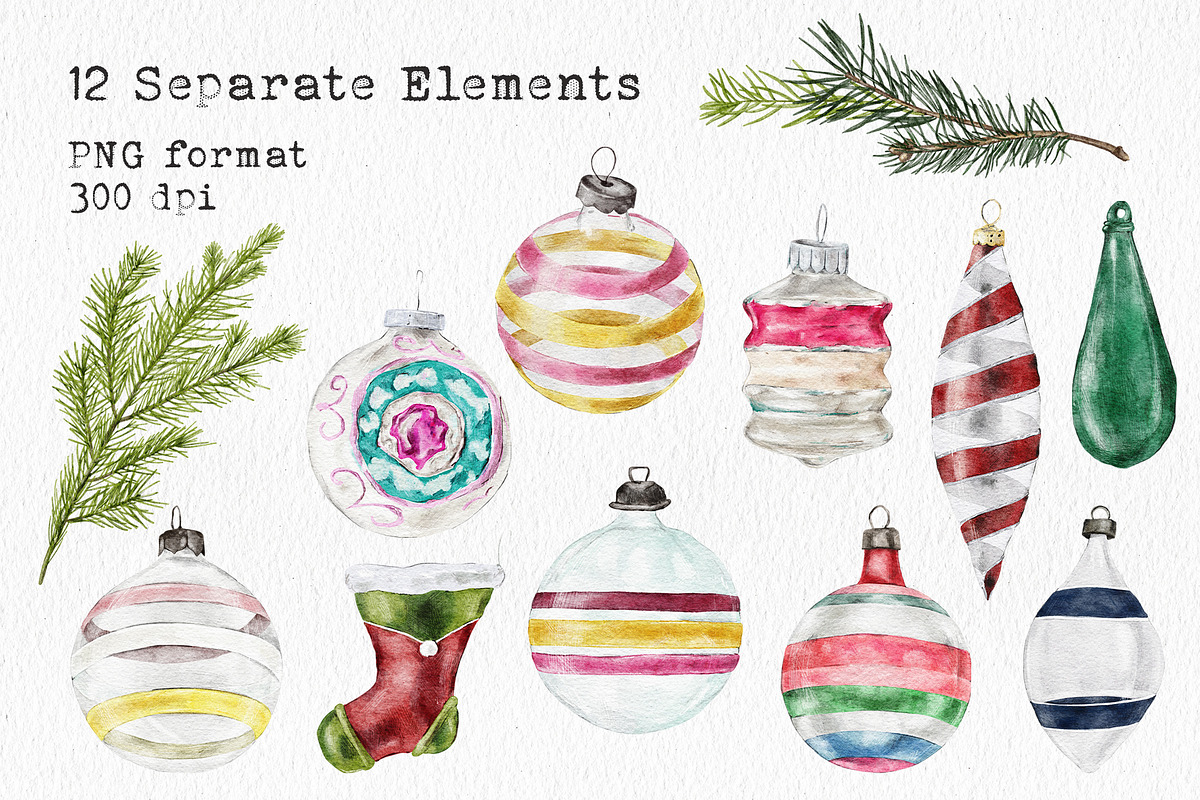 Christmas watercolor clipart set, an Illustration by lilisprints (Photo 2 of 6)
