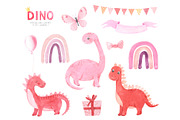 Watercolor Dinosaurs Girl clipart, a Background Graphic by LarysaZabrotskaya (Thumbnail 2 of 9)