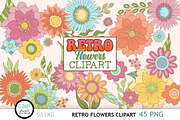 Retro Flower Clipart PNG, an Illustration by SLS Lines (Thumbnail 1 of 6)