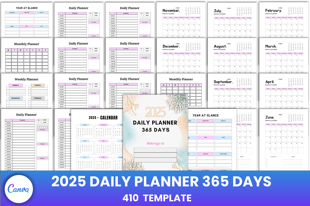 2025 Daily Planner 365 Days, a Stationery Template by Designmela01 (Photo 1 of 6)