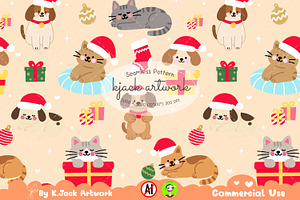 Christmas Pets Seamless Pattern, a Background Graphic by K.JackArtwork