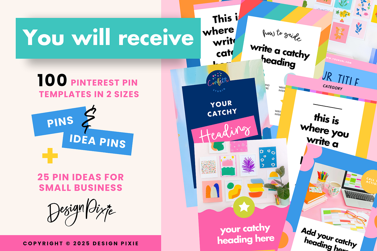 Colorful Pinterest Pin Templates, a Social Media Template by Design Pixie (Photo 2 of 5)
