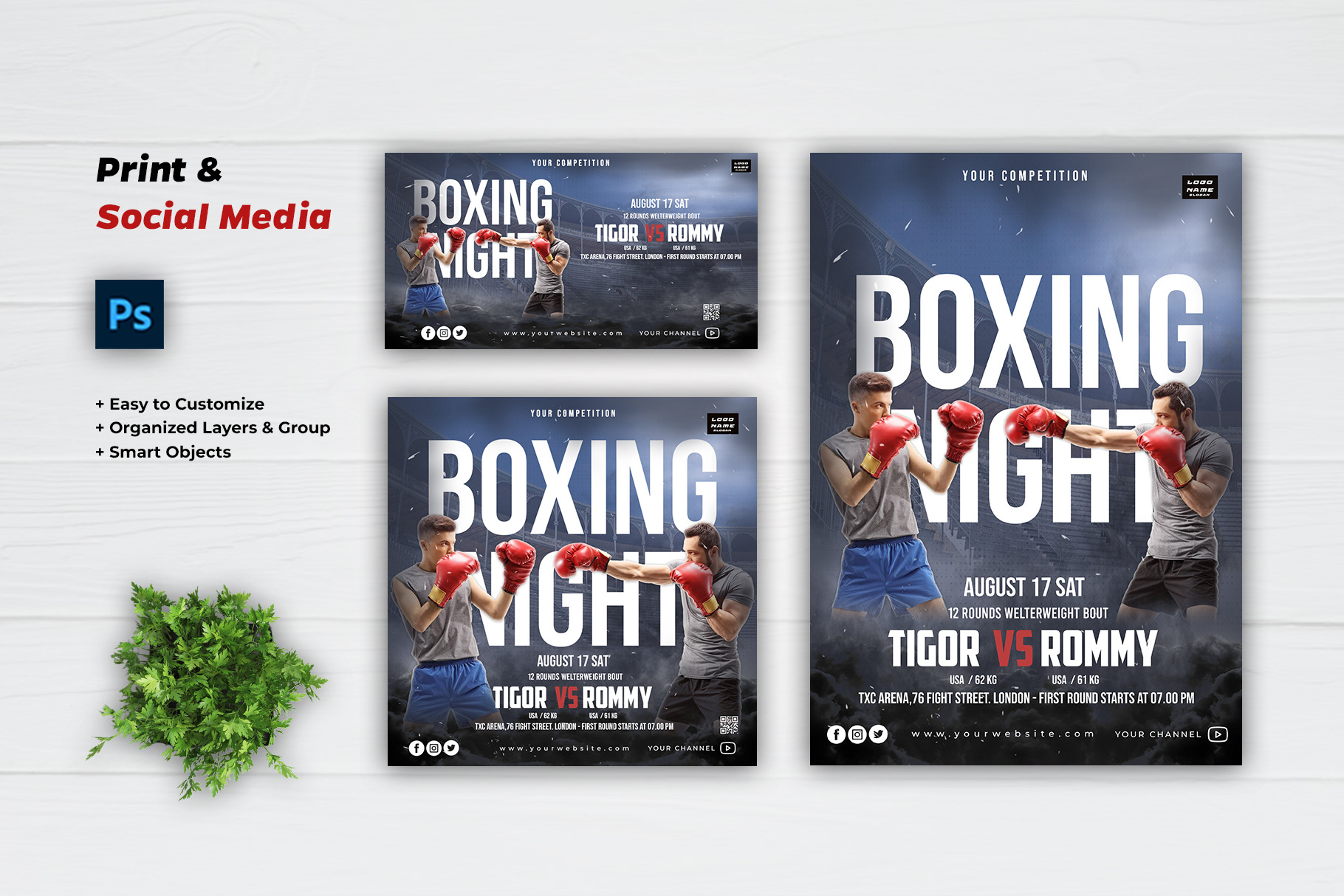 Boxing sports social media and flyer, a Social Media Template by Glowin ...