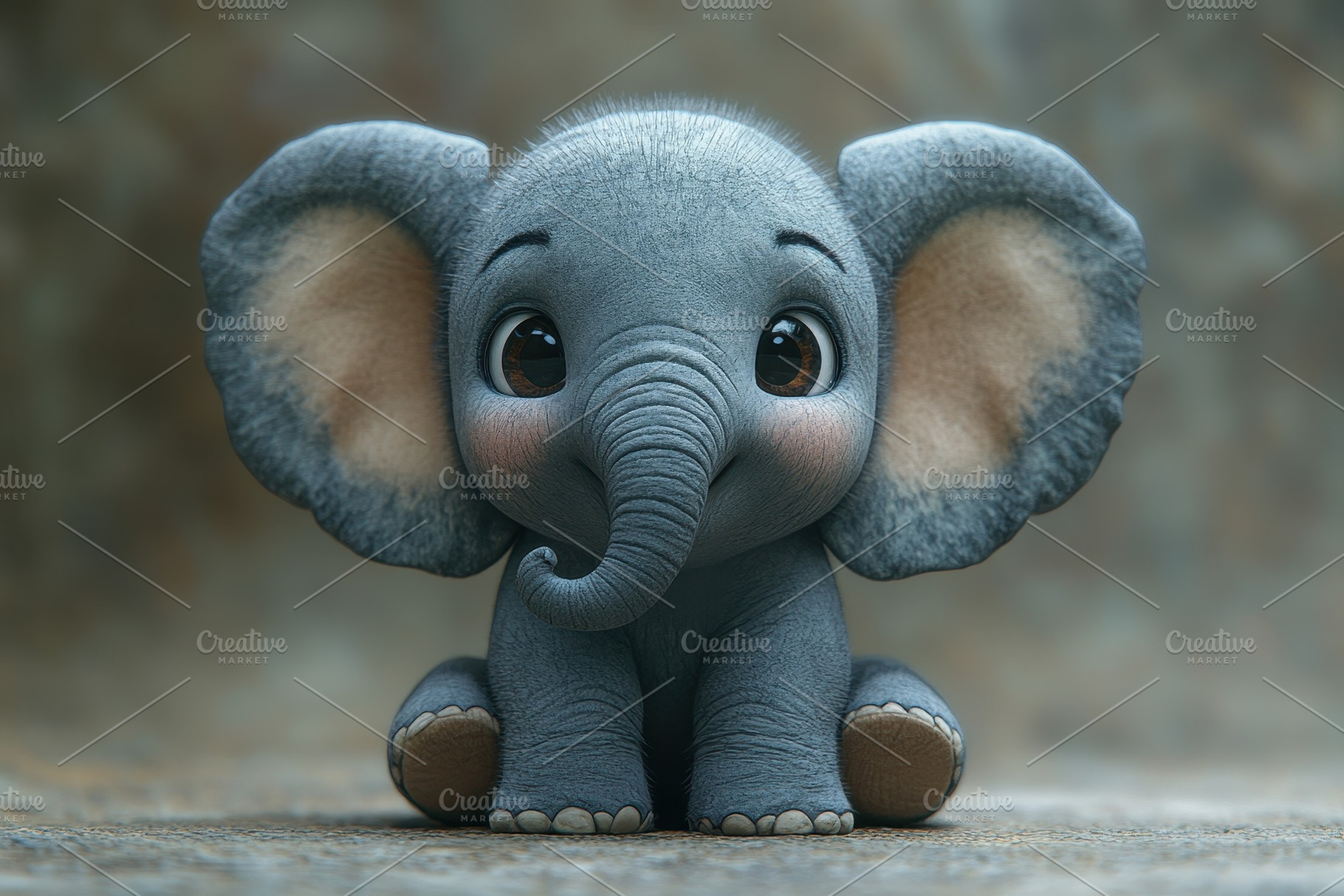 Cute cartoon elephant sitting on a t, a Photo by Tanuart