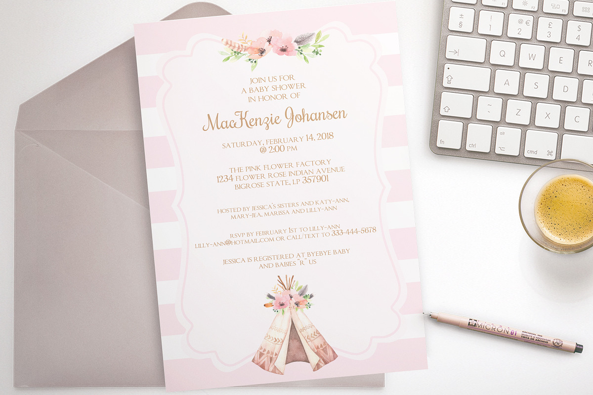 Teepee baby shower invitation, an Invitation Template by ThePaperOwl (Photo 2 of 3)