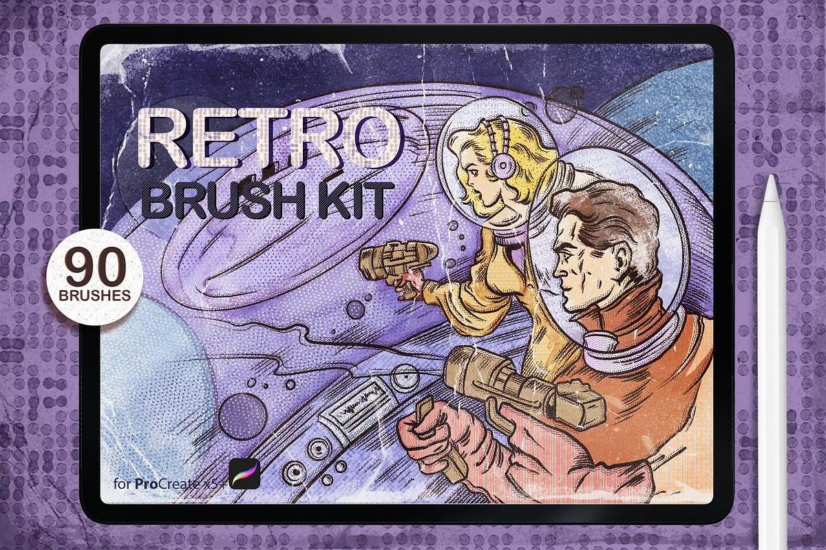 RETRO BRUSHES PROCREATE KIT, a Brush Add-On by AlexandraArt (Photo 1 of 11)