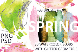 SPRING 63 PNG! WATERCOLOR BLOBS+GOLD