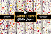 Lavender & Poppy Flowers Patterns, a Pattern Graphic by Creative Store (Thumbnail 1 of 5)