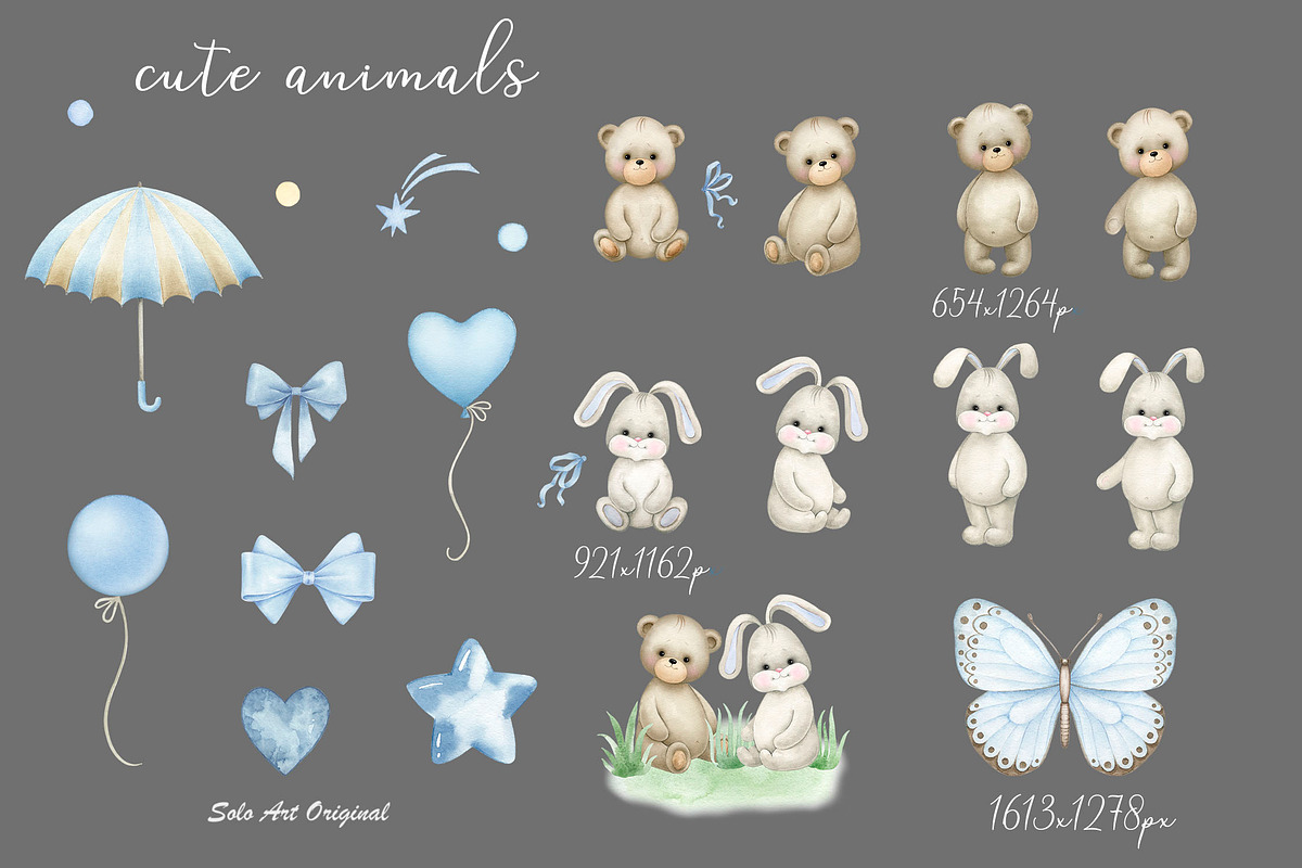 Rainbow Teddy bear Baby boy shower, an Animal Illustration by Solo Art Original (Photo 3 of 9)
