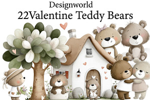 Watercolor Valentine Teddy Bears, an Illustration by Designworld