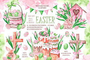Easter watercolor set. Happy Easter!, an Illustration by SabinaWatercolorArt