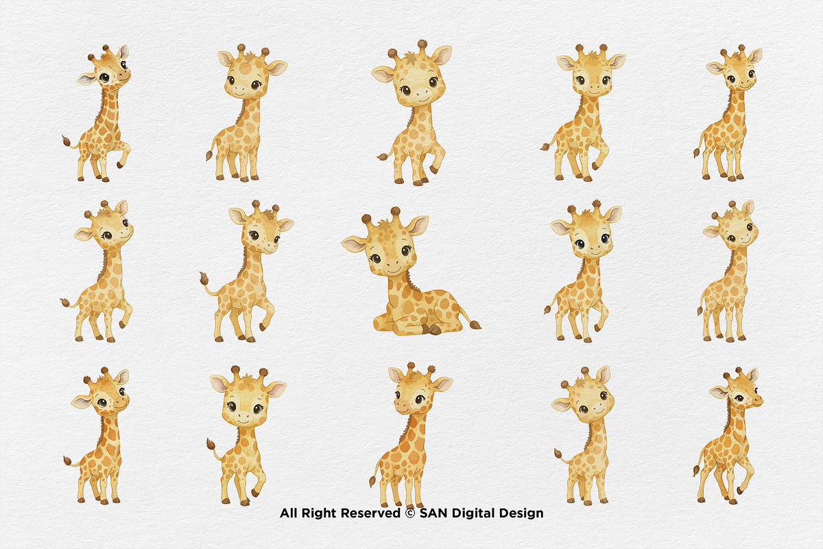 15 Bundle Watercolor Giraffe Yellow, an Animal Illustration by Morspective (Photo 8 of 8)