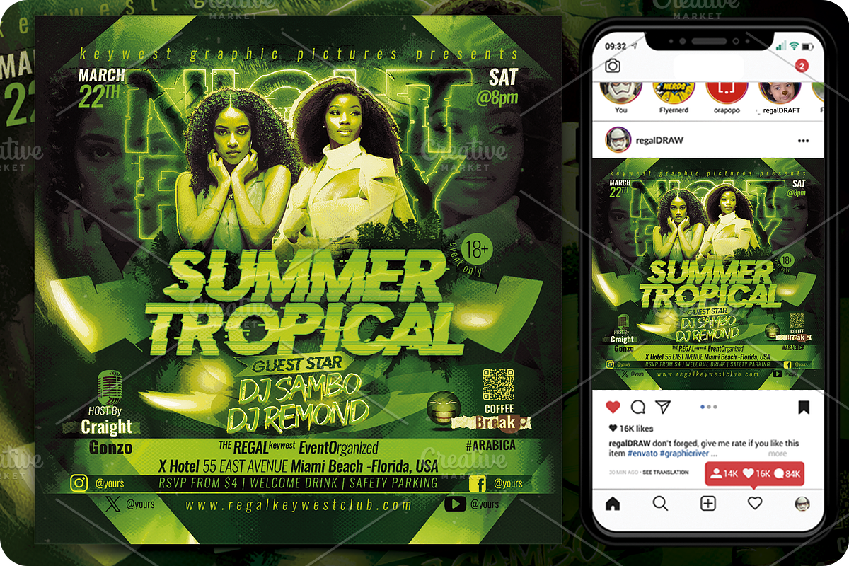 Summer Tropical Night Party Flyer, a Flyer Template by regalDRAW (Photo 1 of 3)