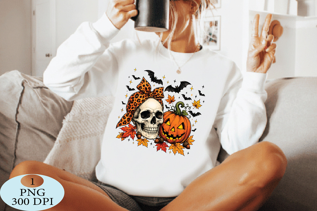 Retro Skull & Pumpkin Halloween PNG, a Seasonal Illustration by Daily.Designs (Photo 4 of 5)