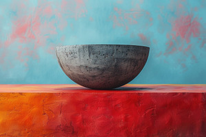 Minimal Concrete Bowl on Colorful Podium With Blue Background, a Background Photo by José Manuel Gelpi