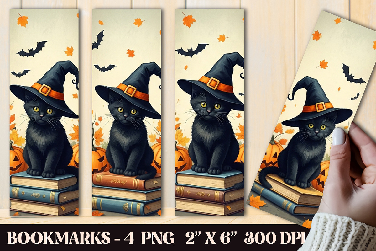 Halloween Black Cat Bookmark, an Illustration by OK Design