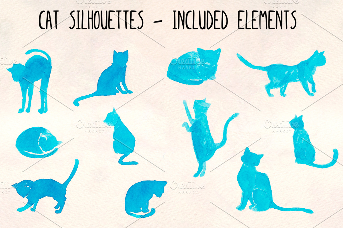 Blue Cat Silhouette Watercolors, an Animal Illustration by Violet LeBeaux (Photo 1 of 3)