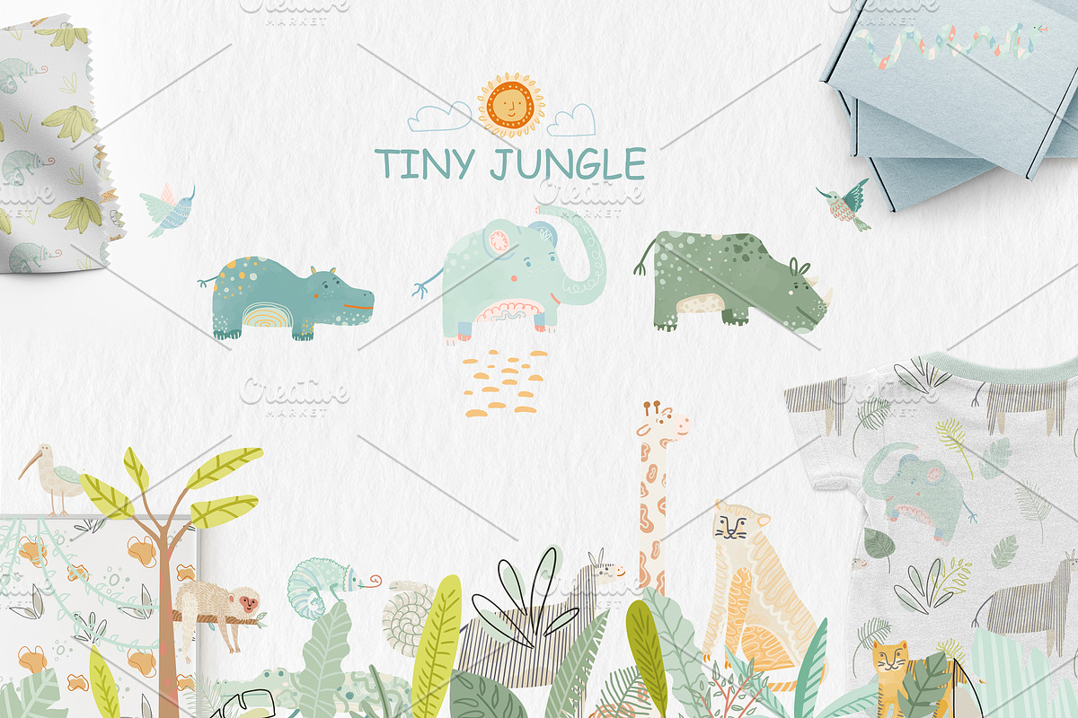 Tiny Jungle set. Zoo pattern, a Pattern Graphic by Lineli (Photo 1 of 12)