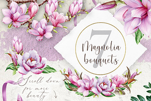 Pink Magnolia Watercolor Collection