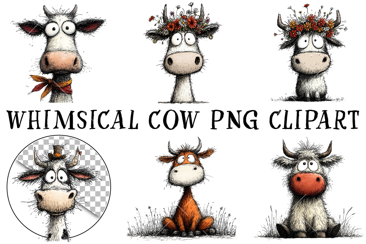 Whimsical Cow PNG Clipart, an Illustration by OK Design (Photo 2 of 6)