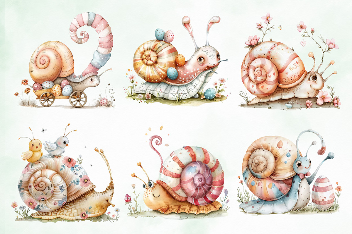Watercolor Easter Cute Snail Clipart, an Illustration by Creative Art (Photo 7 of 7)