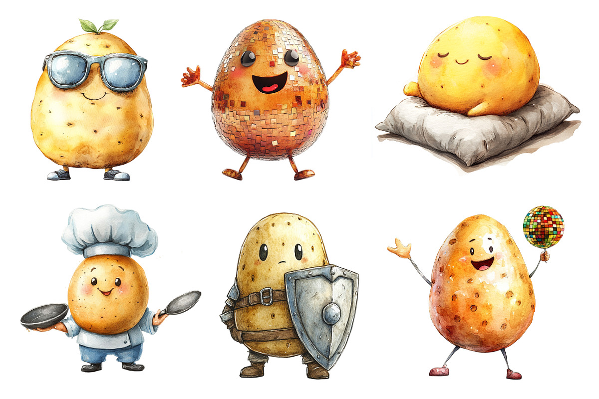 Funny Potato Watercolor Clipart, an Illustration by Dream Creation (Photo 4 of 6)