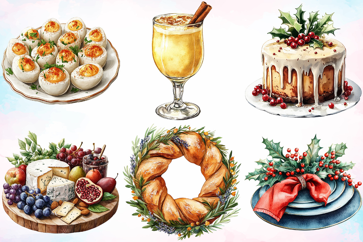 Watercolor Holiday Dinner Clipart, an Illustration by Canvas Craft (Photo 3 of 3)