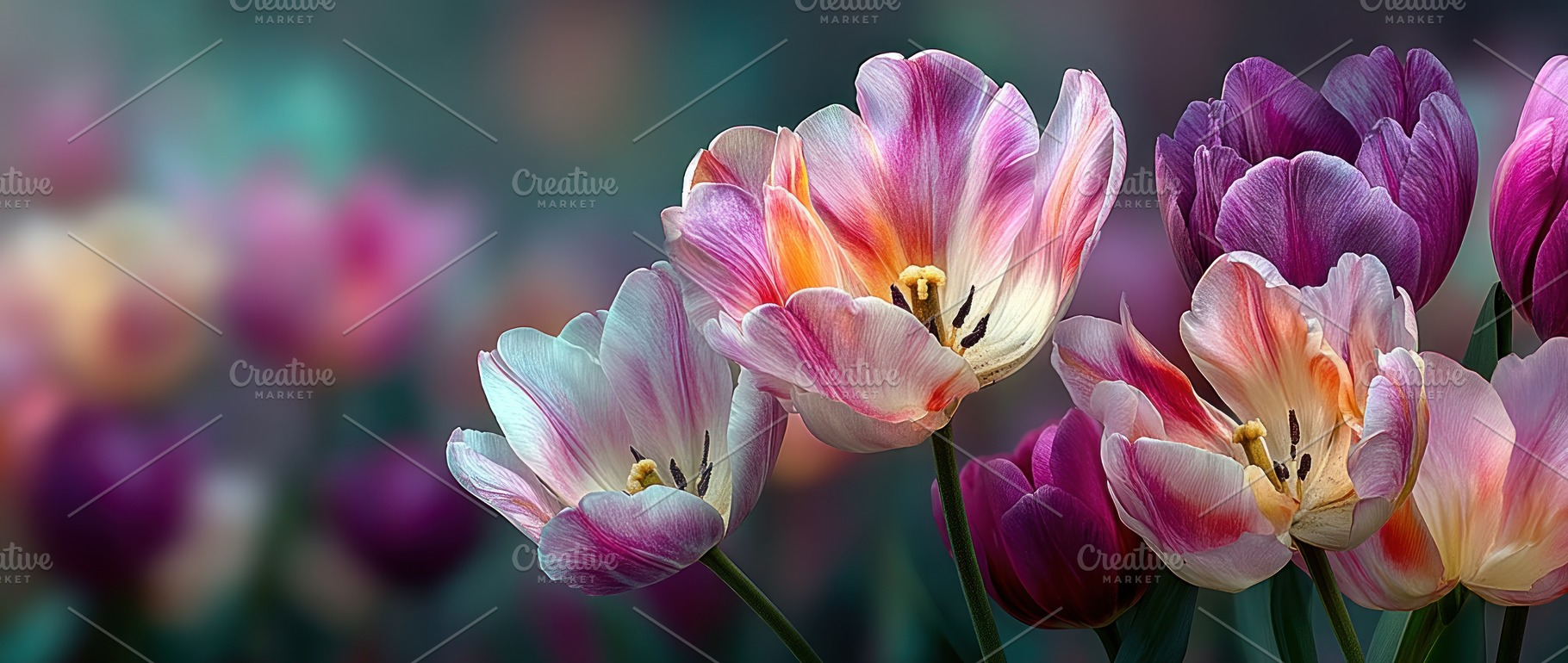 Pastel Pink and Purple Tulips in Bloom with Soft Bokeh Backgroun, a Nature Photo by José Manuel Gelpi