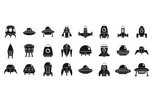 Alien Cosmic Starship Icons Set