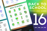 Back To School | 16 Thin Line Icons, an Outline Icon by Alex Blogoodf (Thumbnail 1 of 7)