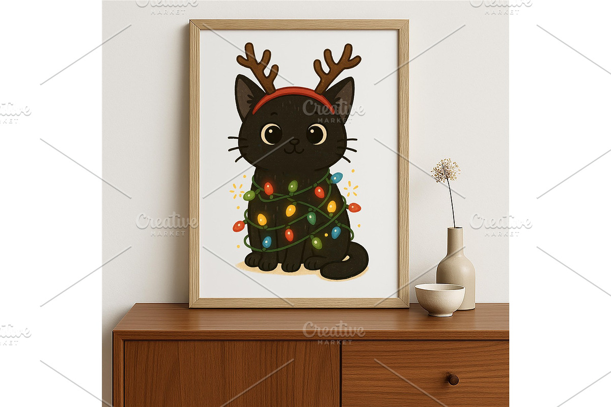 Cute Black Cat Christmas Wall Art, a Background Graphic by LaseredNinja (Photo 4 of 7)