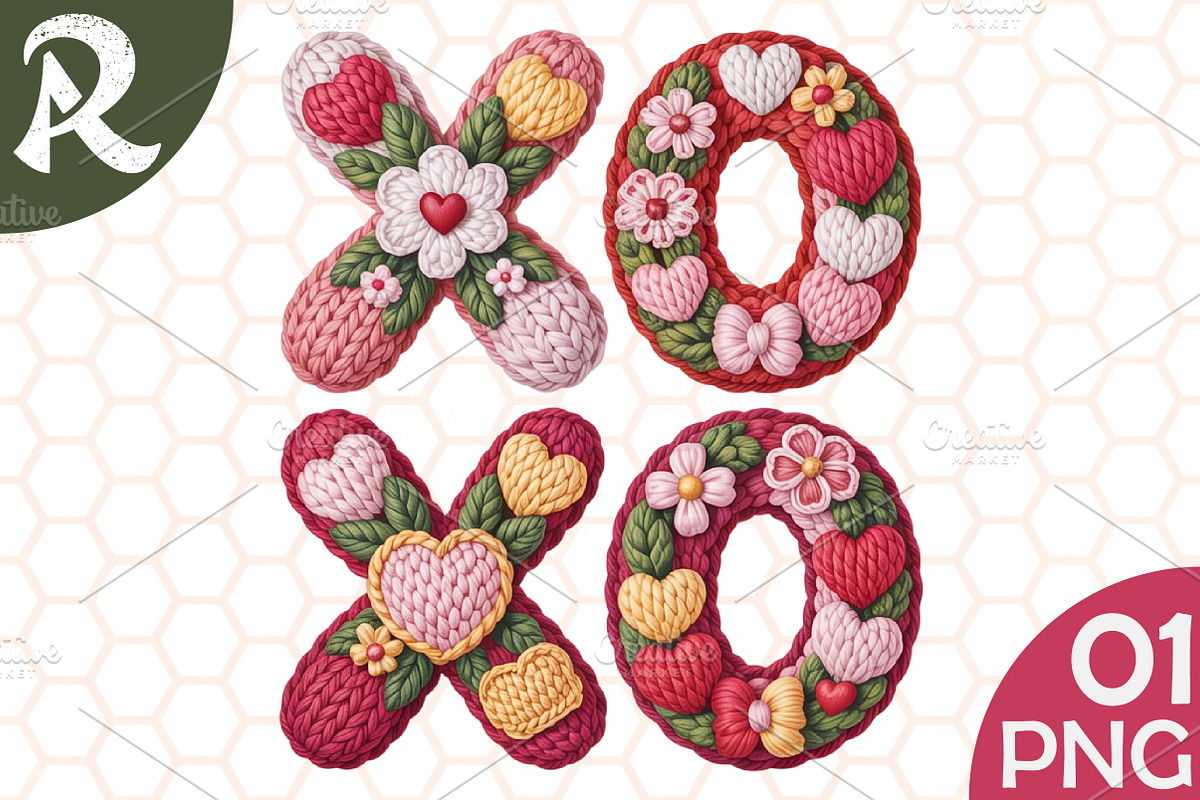 Cute Faux Crochet XOXO Valentine PNG, an Illustration by RobertsArt (Photo 1 of 4)