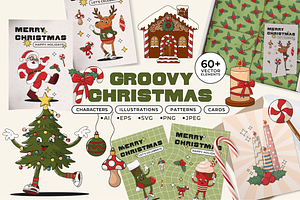 Retro Groovy Merry Christmas, an Object Graphic by semenova.sense