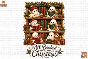 Cute Ghosts Reading for Christmas, a Seasonal Illustration by Sublimation Artist