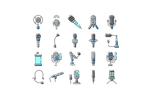 Set diverse microphones for audio, a Technology Illustration by pikepicture