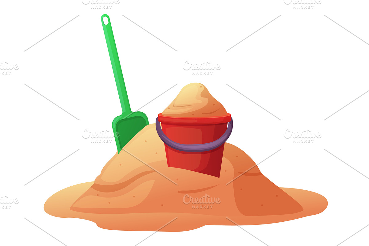 Plastic bucket with sand. Bright, an Object Illustration by LadadikArt