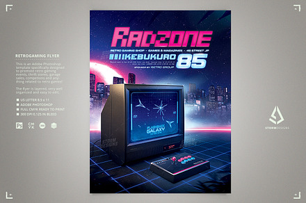 Retro Gaming Flyer Classic Arcade Tv, a Flyer Template by Storm Pixels