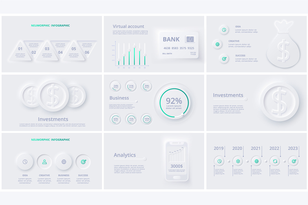 Set Neumorphic Animated Template, a Presentation Template by Infographics project (Photo 9 of 13)
