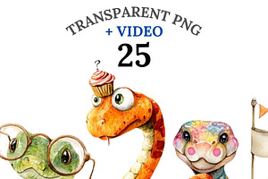 25 Quirky Snake Clipart PNGs, an Animal Illustration by Pati Charm Studio
