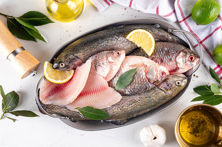 Raw fish cooking background, a Food & Drink Photo by Rimma