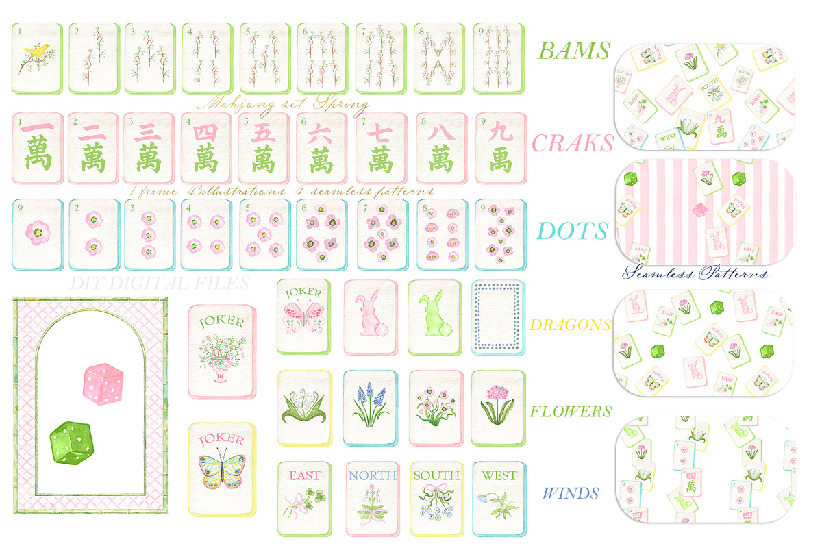 Spring Mahjong Set PNG Watercolor, a Graphic by LABFcreations (Photo 2 of 4)