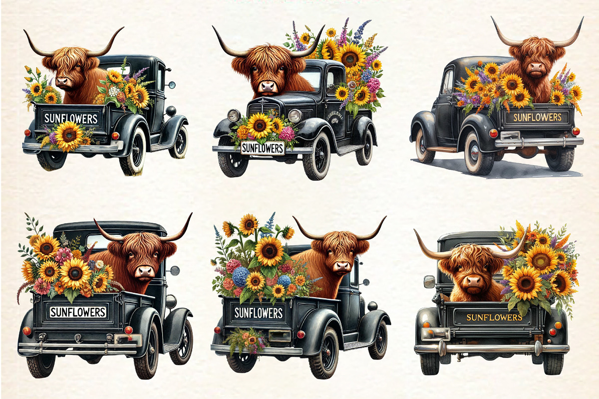 Sunflower Highland Cow PNG,, a Seasonal Illustration by DreamArtGraphic (Photo 3 of 4)