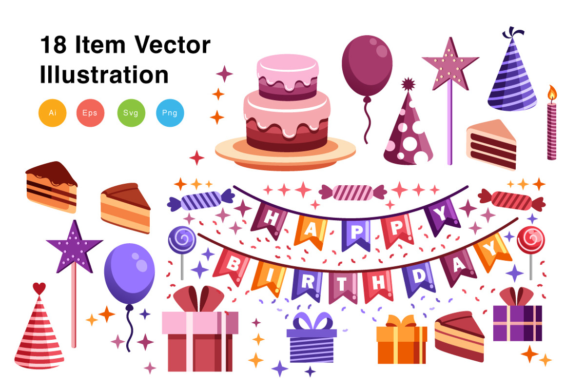 Birthday Elements Vector Illustratio, a Decorative Illustration by KAZ by IanMikraz Studio (Photo 3 of 3)