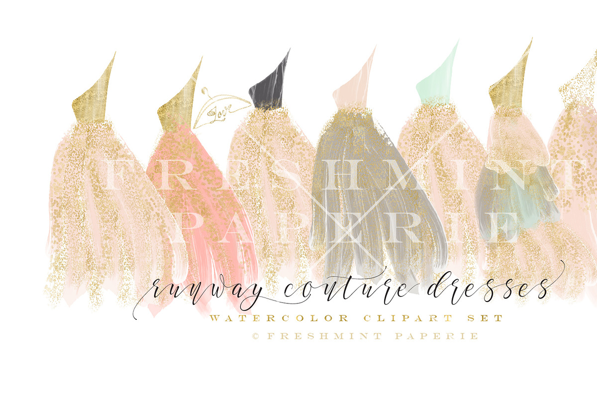runway couture watercolor dresses, a Graphic by Freshmint Paperie (Photo 1 of 3)