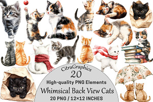 Whimsical Back View Cats Clipart, a Seasonal Illustration by CitraGraphics