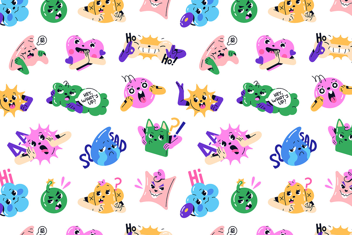 Funny characters with emotions set, a Decorative Illustration by PaperTrident (Photo 4 of 6)