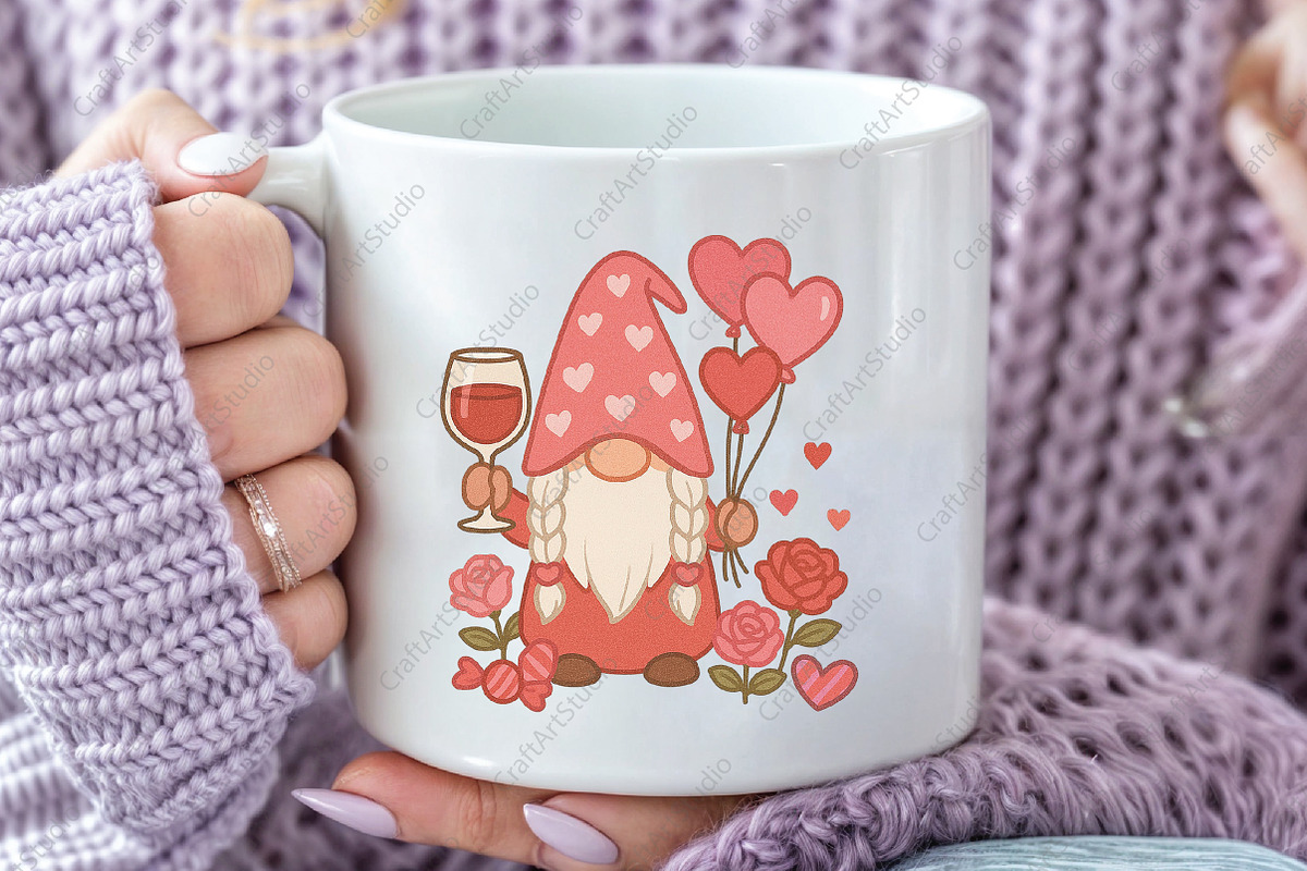 Valentine Gnome Heart Balloons Roses, an Illustration by CraftArtStudio (Photo 3 of 4)