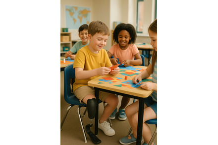 Diverse group of children, including, a School & Education Photo by Sergey Kotenev